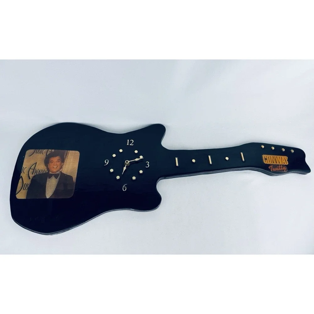 Vintage Conway Twitty Wood Guitar Shaped Wall DO-Be Clock - Works! Retro Country